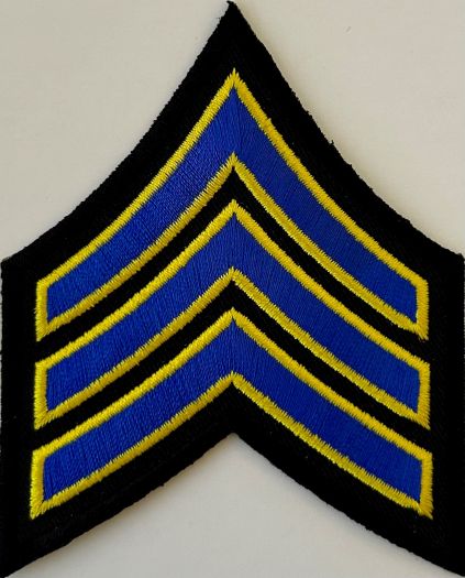 SERGEANT (SGT) CHEVRON - ROYAL BLUE TRIMMED BY MEDIUM GOLD on BLACK - SOLD in PAIRS.